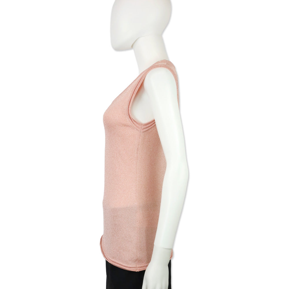 M Missoni Pink Metallic Knit Ribbed Trim Tank Top