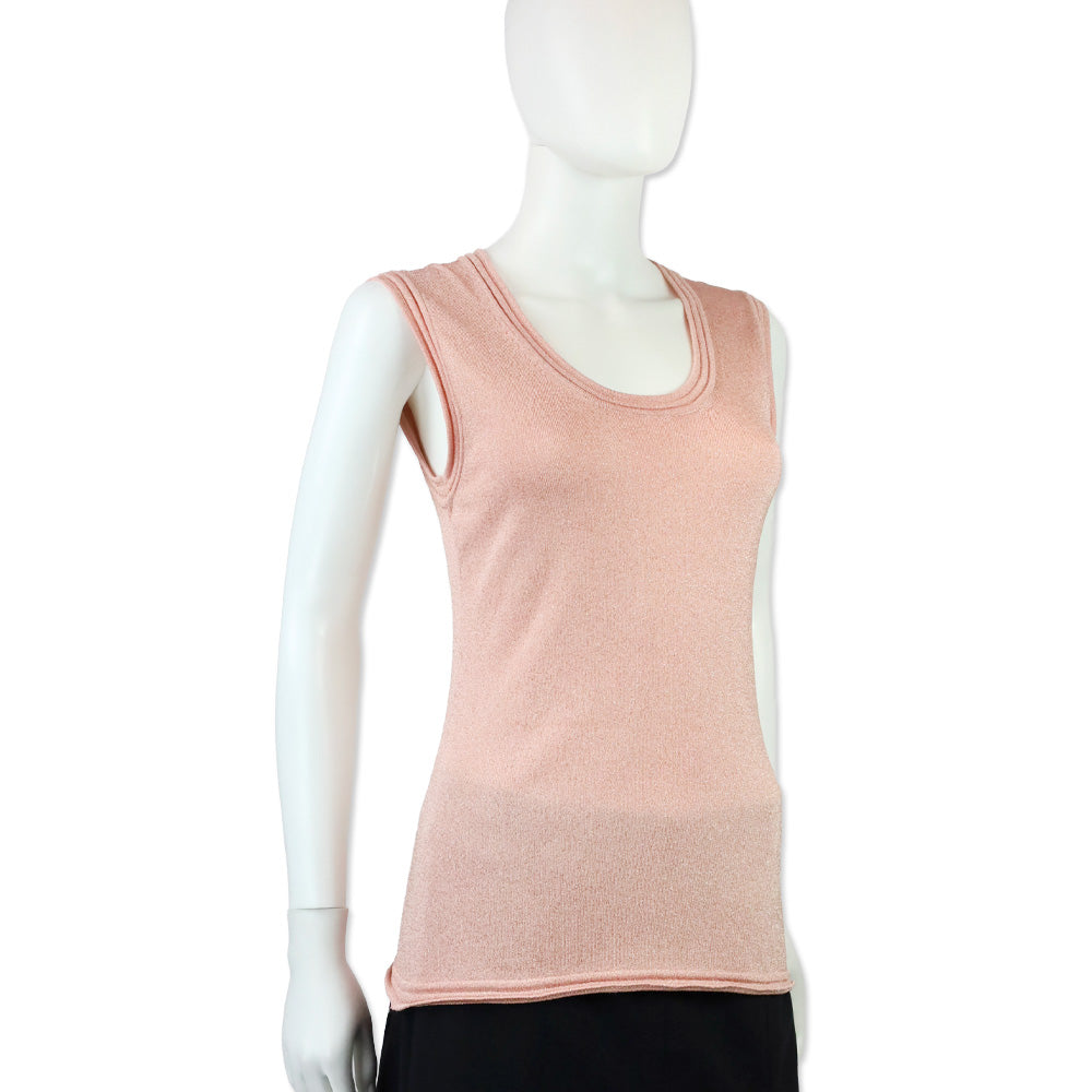 M Missoni Pink Metallic Knit Ribbed Trim Tank Top