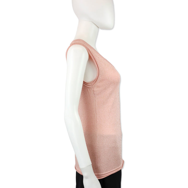 M Missoni Pink Metallic Knit Ribbed Trim Tank Top