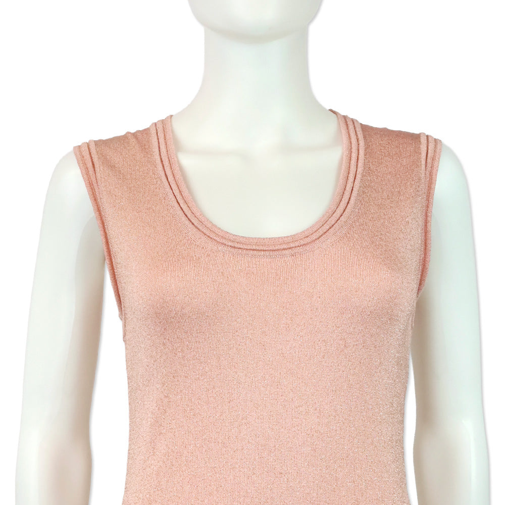 M Missoni Pink Metallic Knit Ribbed Trim Tank Top
