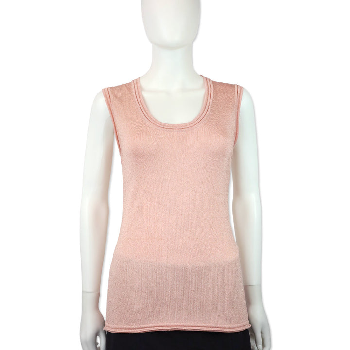 M Missoni Pink Metallic Knit Ribbed Trim Tank Top
