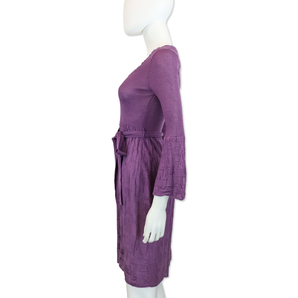M Missoni Purple Wool Blend Knit Belted Long Sleeve Dress