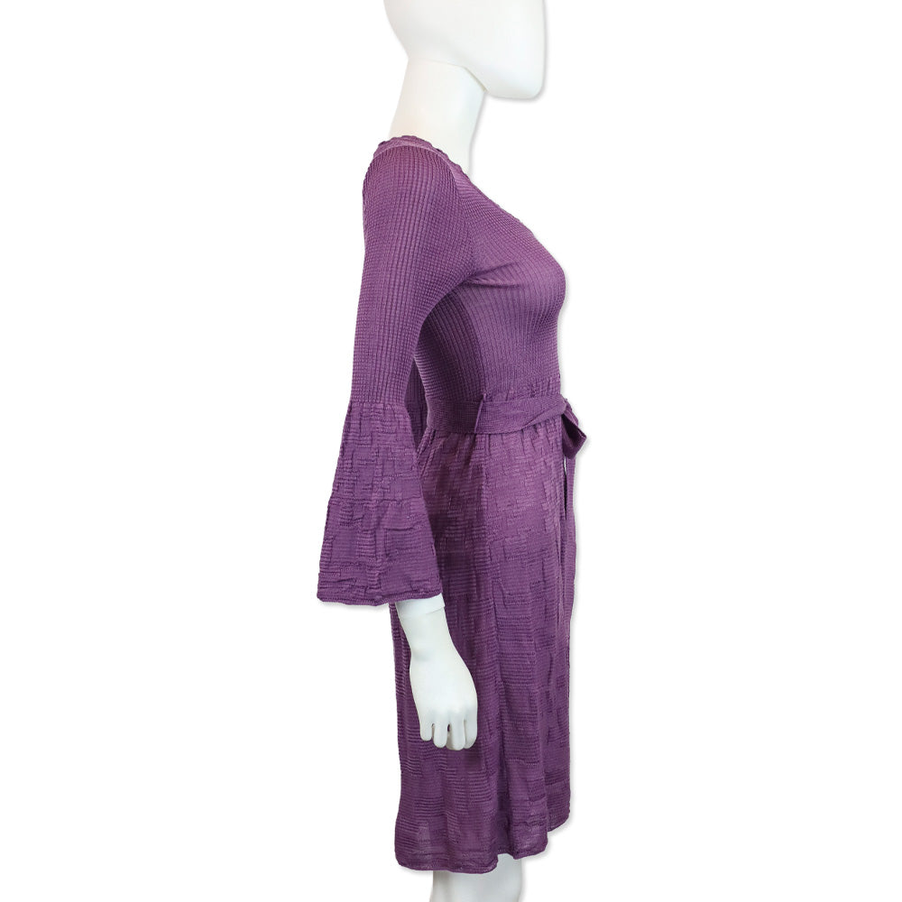 M Missoni Purple Wool Blend Knit Belted Long Sleeve Dress