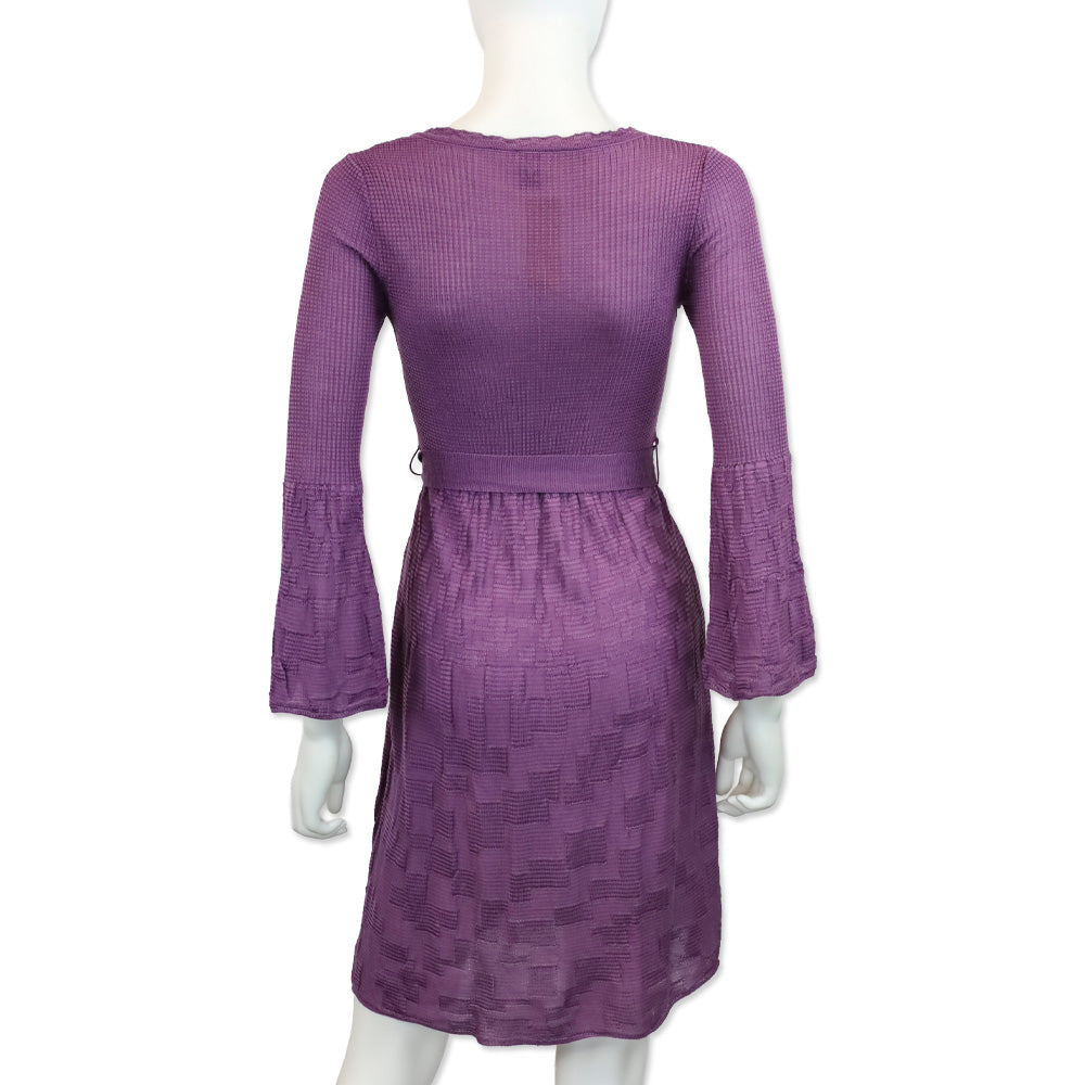 M Missoni Purple Wool Blend Knit Belted Long Sleeve Dress
