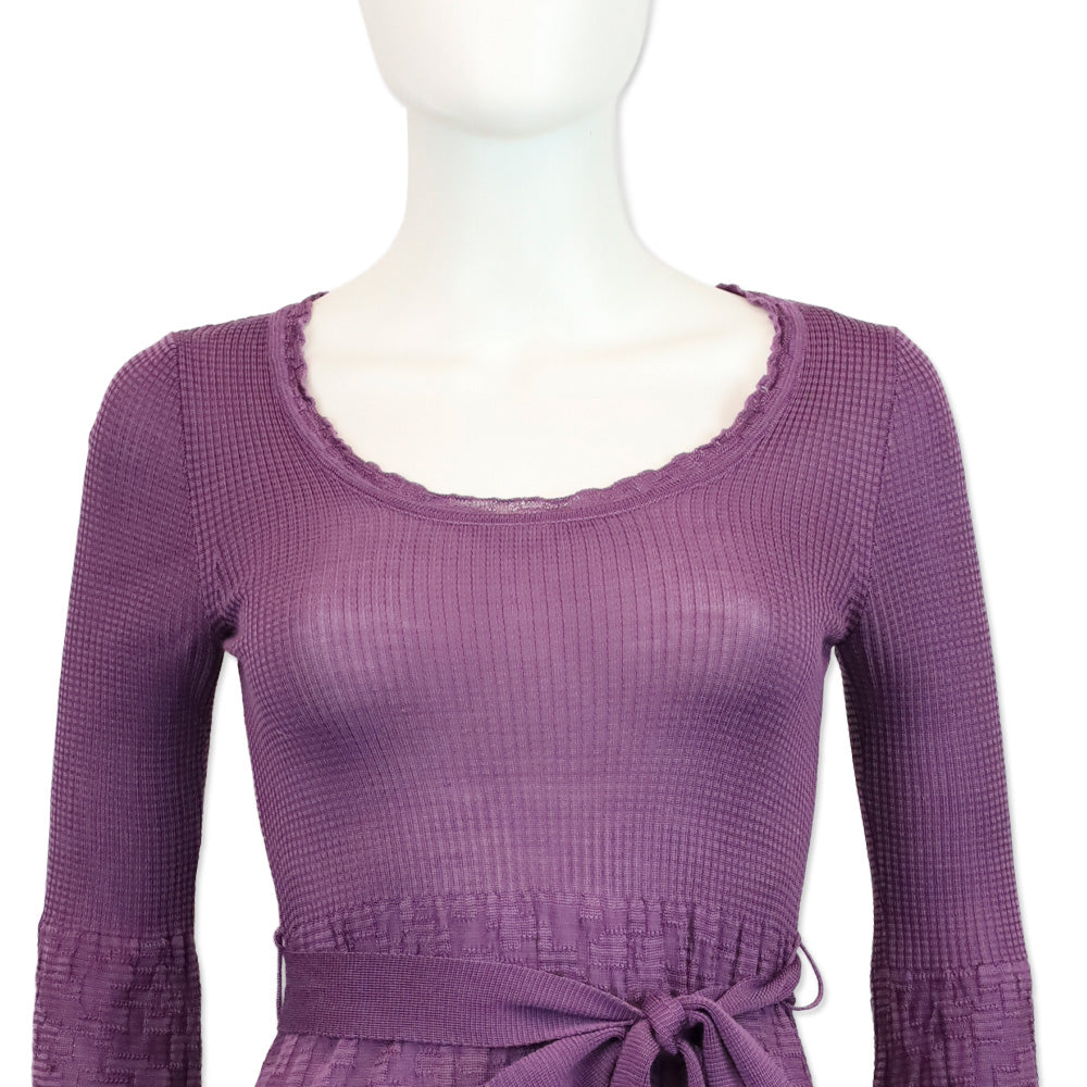 M Missoni Purple Wool Blend Knit Belted Long Sleeve Dress