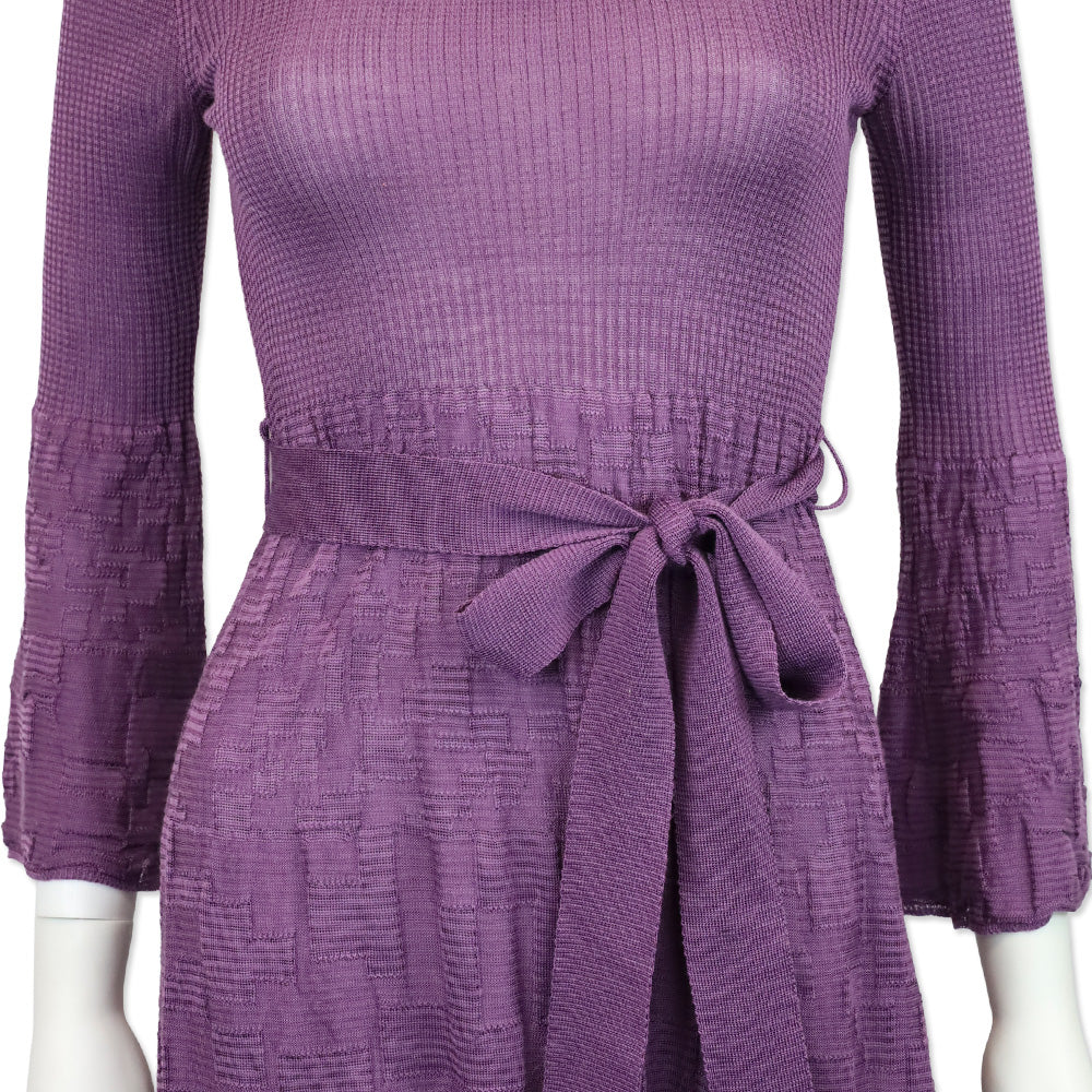M Missoni Purple Wool Blend Knit Belted Long Sleeve Dress