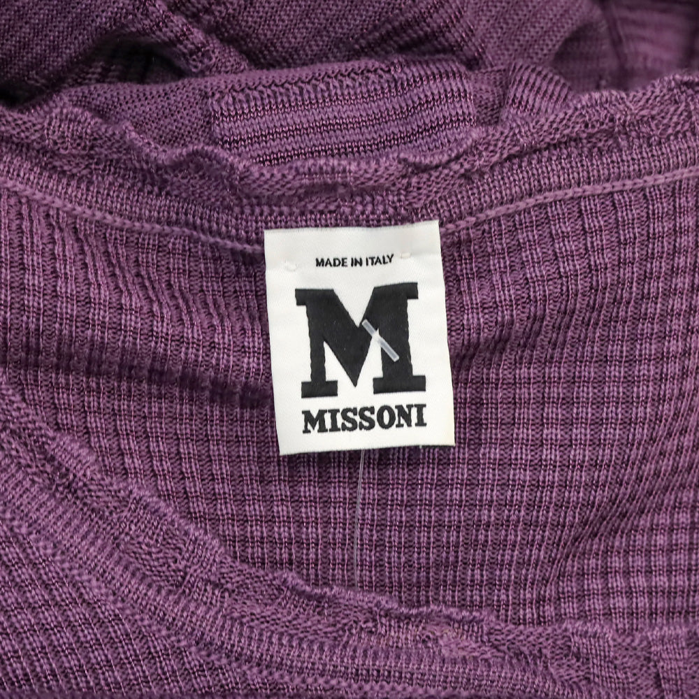 M Missoni Purple Wool Blend Knit Belted Long Sleeve Dress