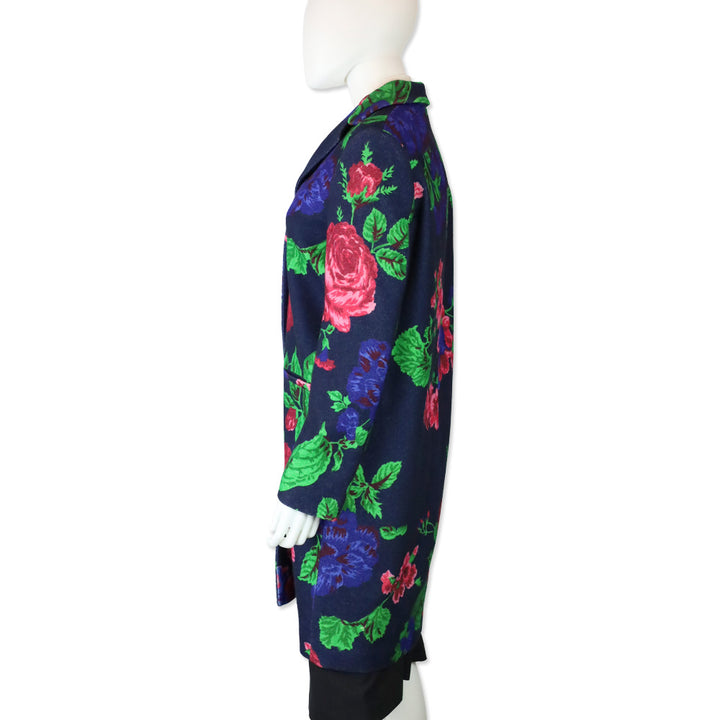 MSGM Navy Floral Print Wool Overcoat