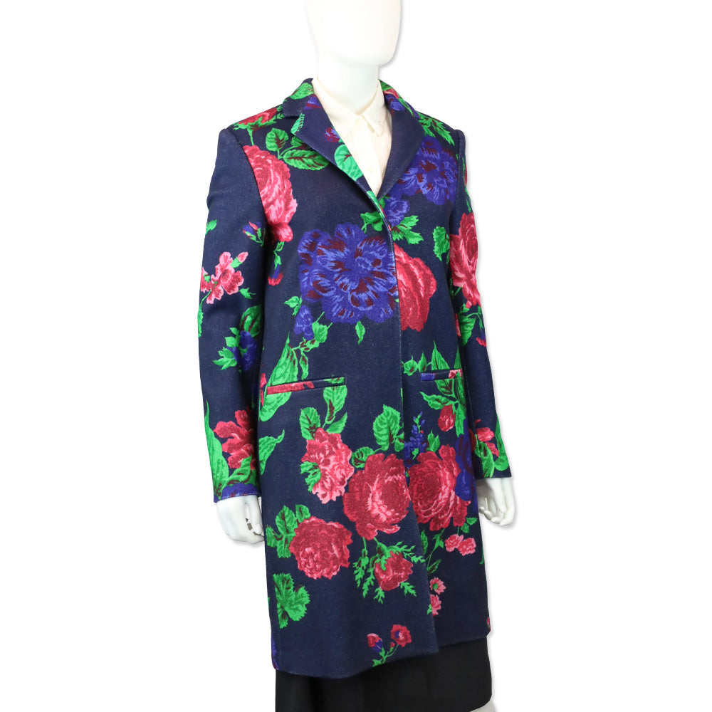 MSGM Navy Floral Print Wool Overcoat