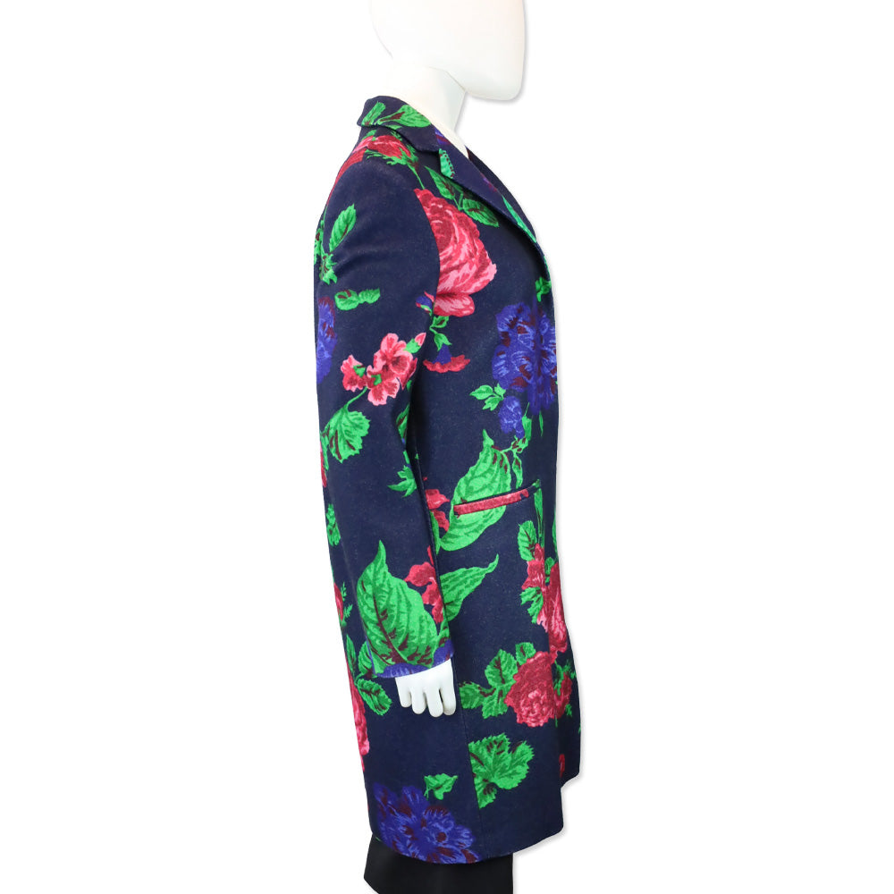 MSGM Navy Floral Print Wool Overcoat