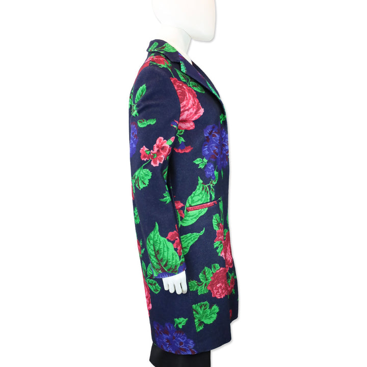 MSGM Navy Floral Print Wool Overcoat
