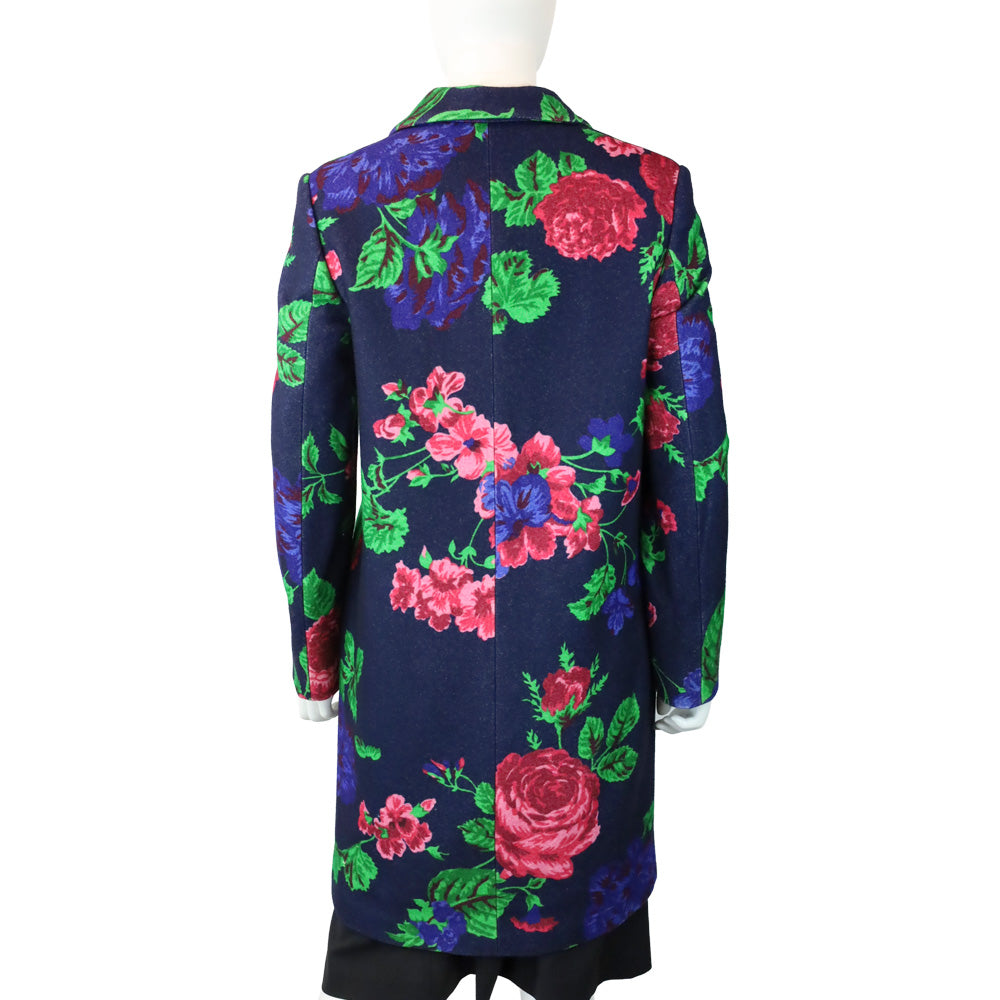 MSGM Navy Floral Print Wool Overcoat