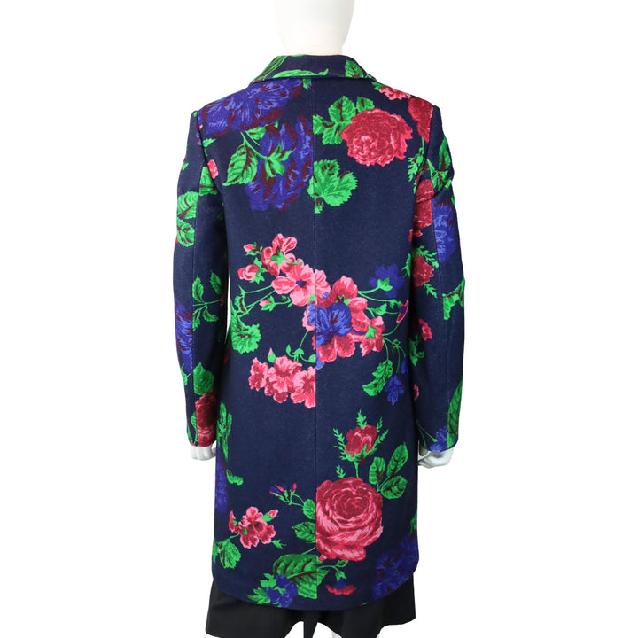 MSGM Navy Floral Print Wool Overcoat