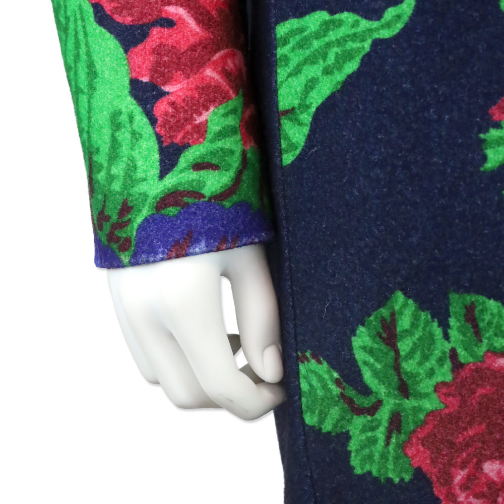 MSGM Navy Floral Print Wool Overcoat