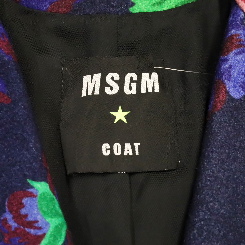 MSGM Navy Floral Print Wool Overcoat