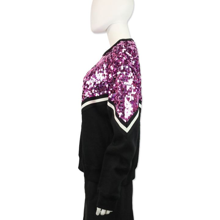 MSGM Pink Sequin Embellished Black Cotton Crewneck Sweatshirt
