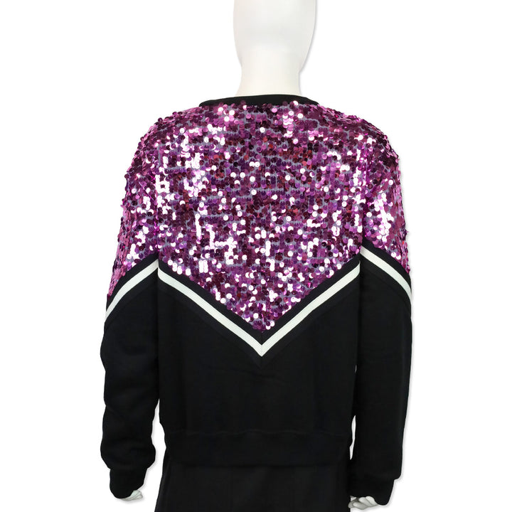 MSGM Pink Sequin Embellished Black Cotton Crewneck Sweatshirt