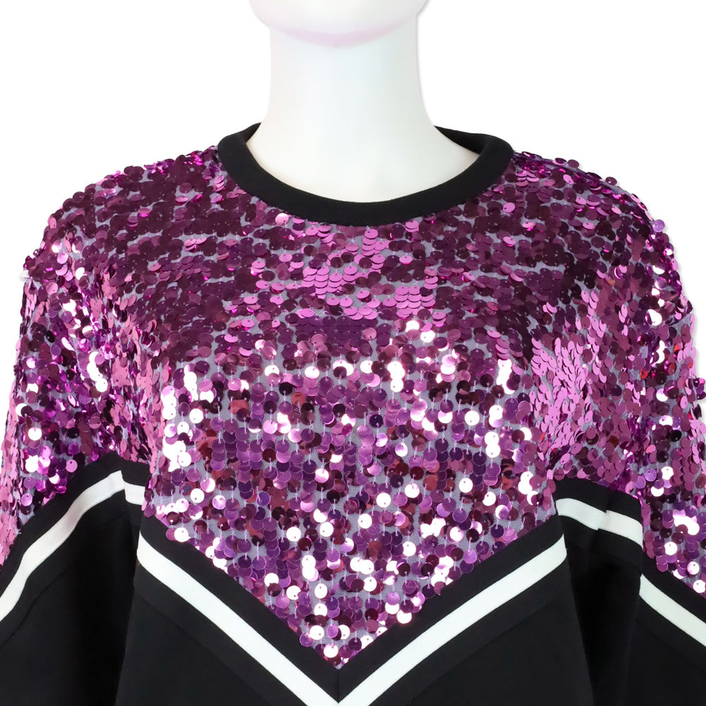 MSGM Pink Sequin Embellished Black Cotton Crewneck Sweatshirt