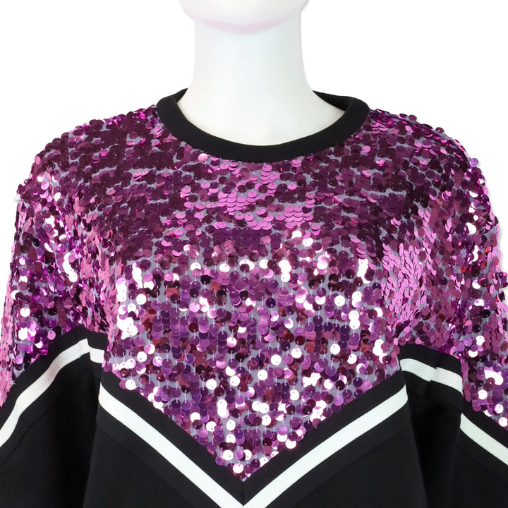 MSGM Pink Sequin Embellished Black Cotton Crewneck Sweatshirt