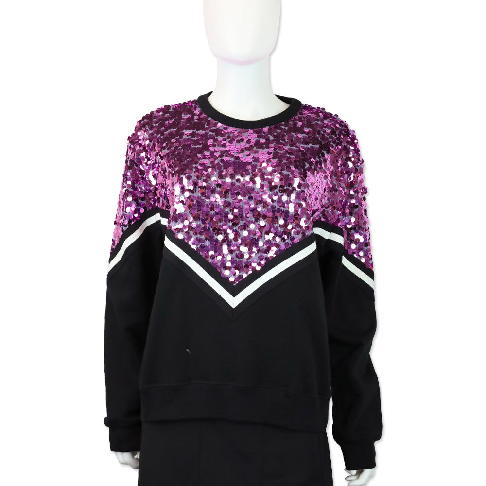 MSGM Pink Sequin Embellished Black Cotton Crewneck Sweatshirt