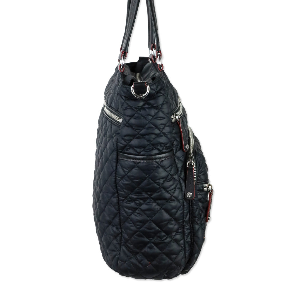 MZ Wallace Black Quilted Nylon Leather Trim Medium Crosby Tote