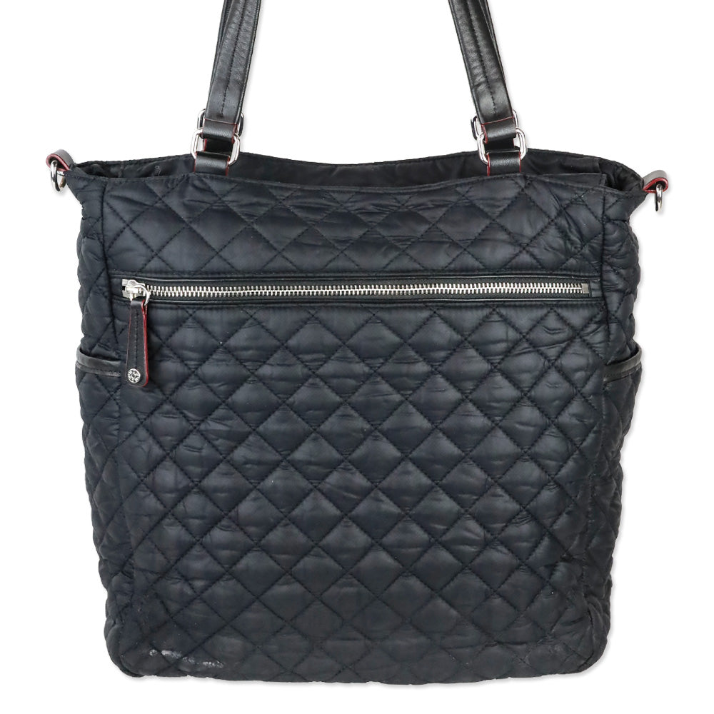 MZ Wallace Black Quilted Nylon Leather Trim Medium Crosby Tote