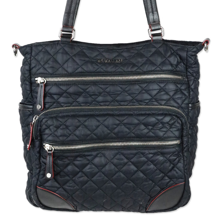 MZ Wallace Black Quilted Nylon Leather Trim Medium Crosby Tote