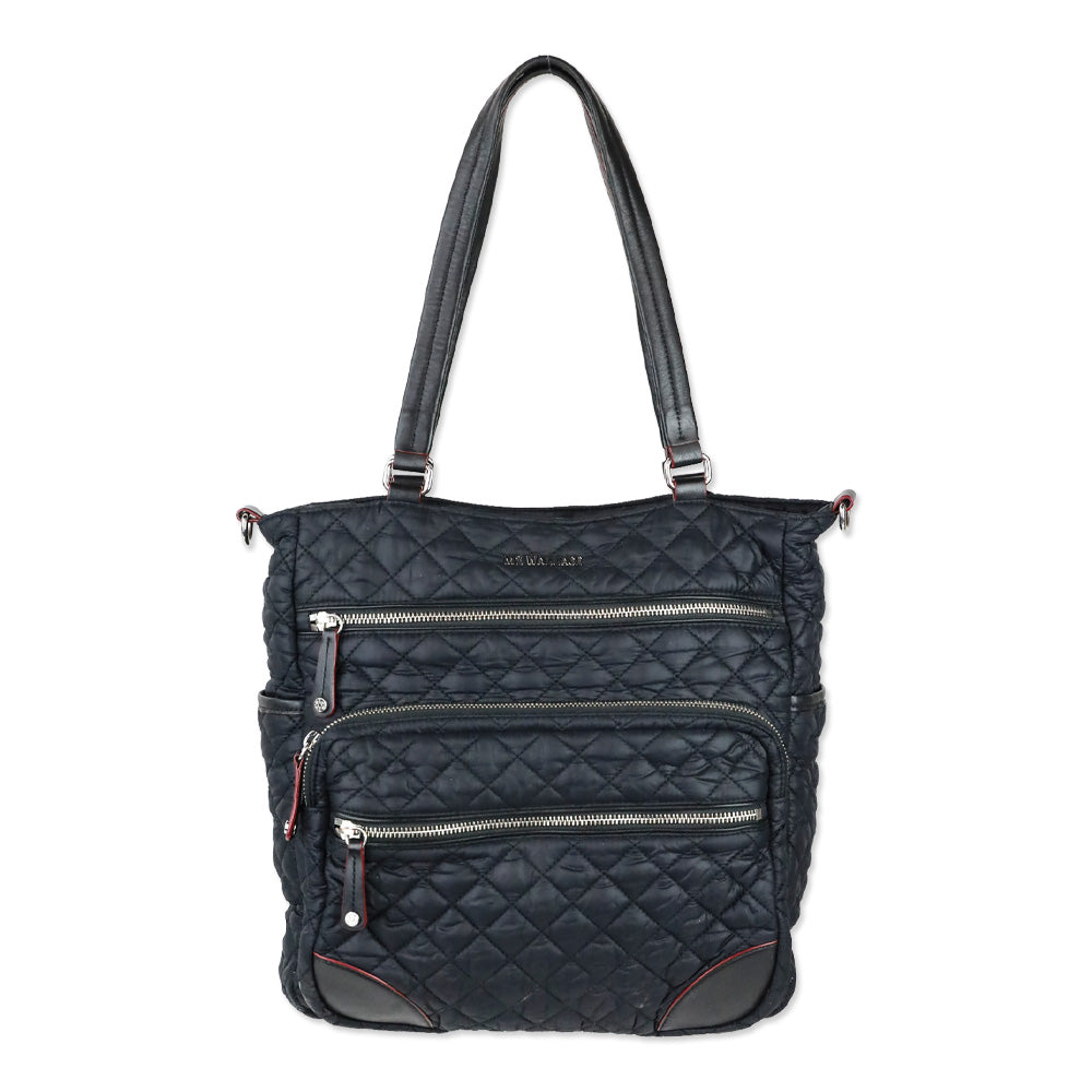 MZ Wallace Black Quilted Nylon Leather Trim Medium Crosby Tote