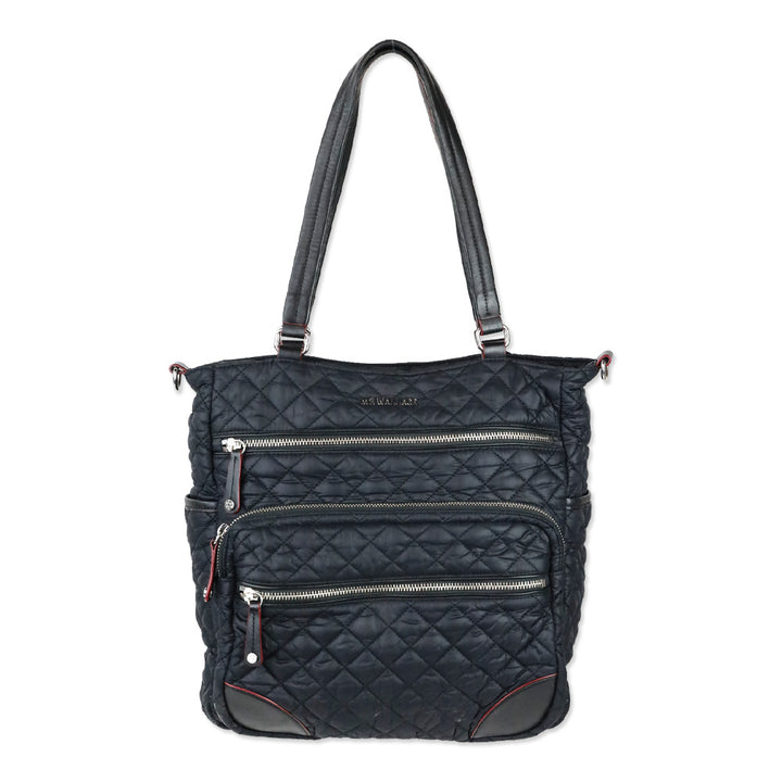 MZ Wallace Black Quilted Nylon Leather Trim Medium Crosby Tote