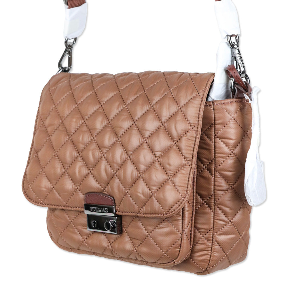 MZ Wallace Crosby Lock Medium Terracotta Quilted Nylon Crossbody Bag