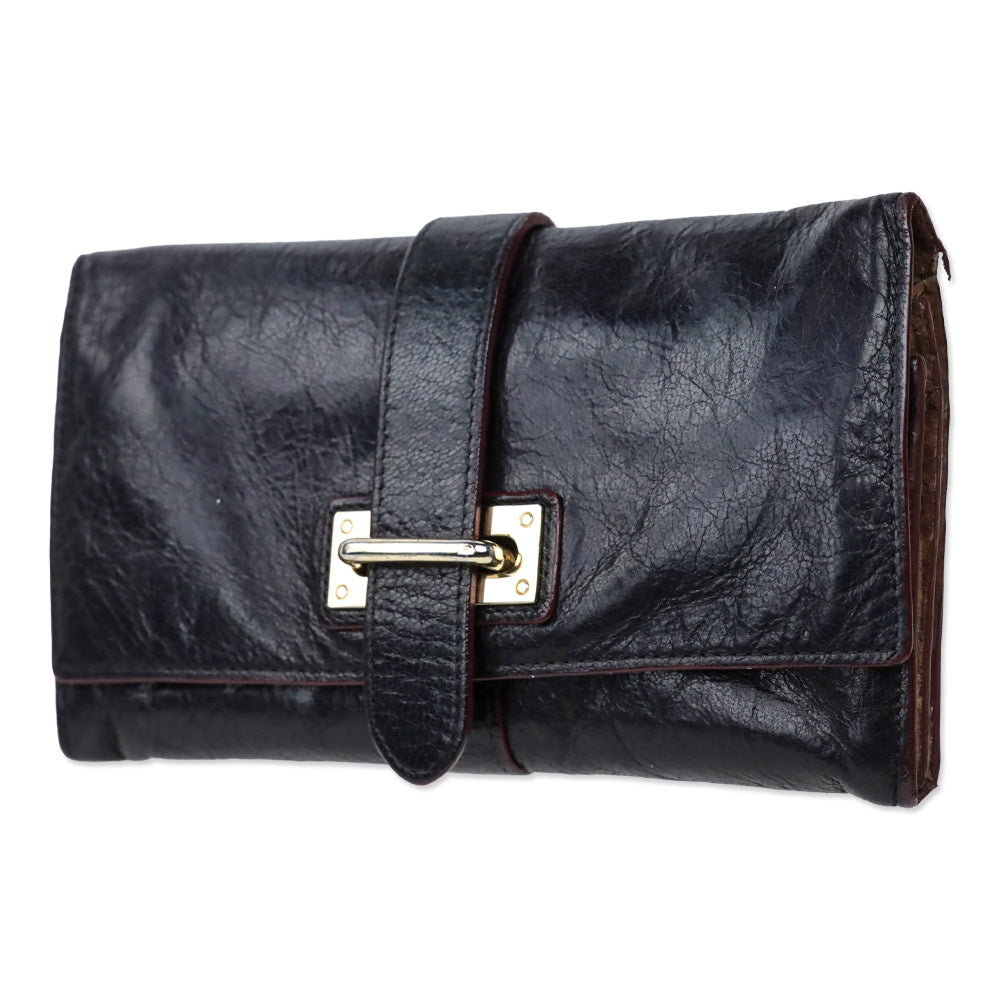 MZ Wallace Dark Brown Leather Wallet with Strap