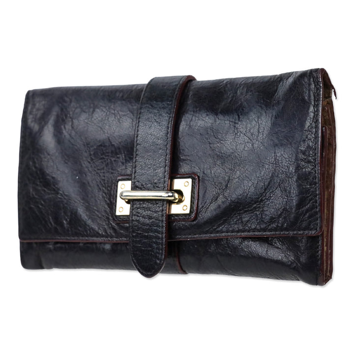 MZ Wallace Dark Brown Leather Wallet with Strap