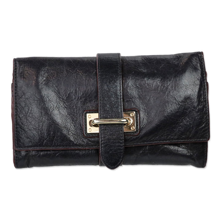 MZ Wallace Dark Brown Leather Wallet with Strap