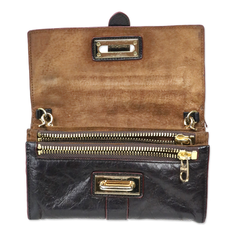 MZ Wallace Dark Brown Leather Wallet with Strap