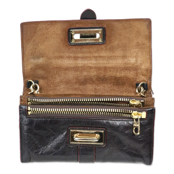 MZ Wallace Dark Brown Leather Wallet with Strap