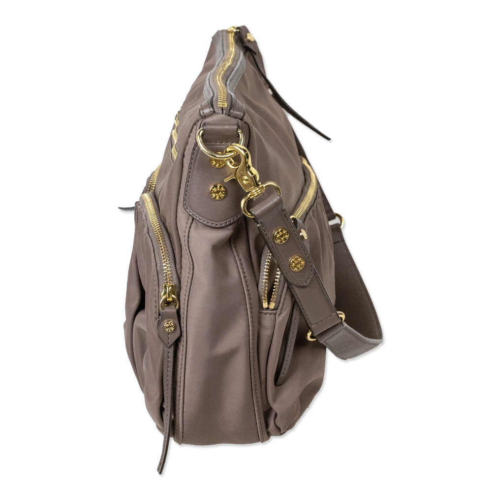 MZ Wallace Dawn Paige Taupe Nylon Shoulder Bag