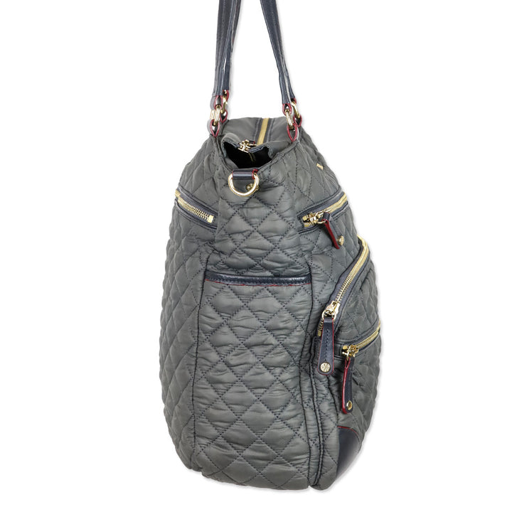 MZ Wallace Gray Quilted Nylon Leather Trim Medium Crosby Tote