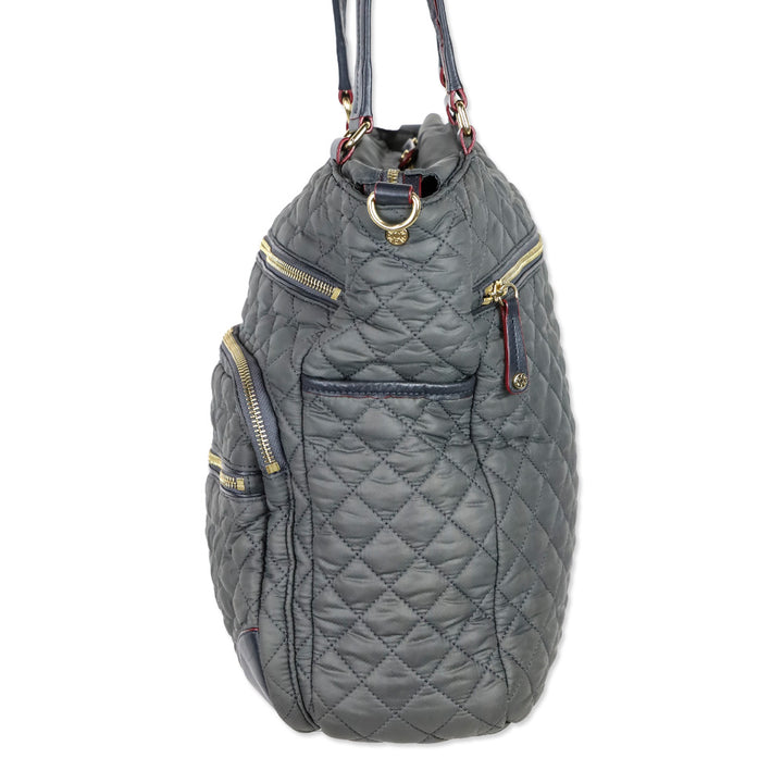 MZ Wallace Gray Quilted Nylon Leather Trim Medium Crosby Tote