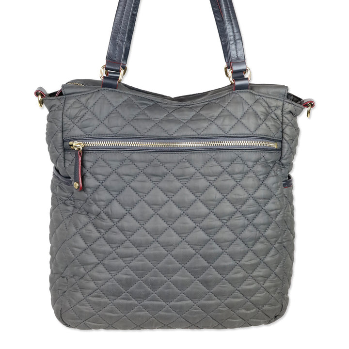 MZ Wallace Gray Quilted Nylon Leather Trim Medium Crosby Tote