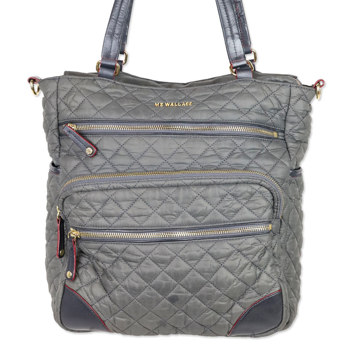 MZ Wallace Gray Quilted Nylon Leather Trim Medium Crosby Tote