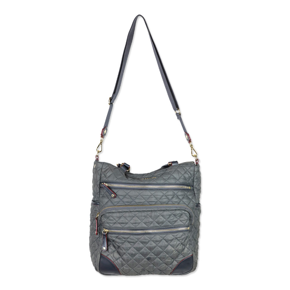 MZ Wallace Gray Quilted Nylon Leather Trim Medium Crosby Tote