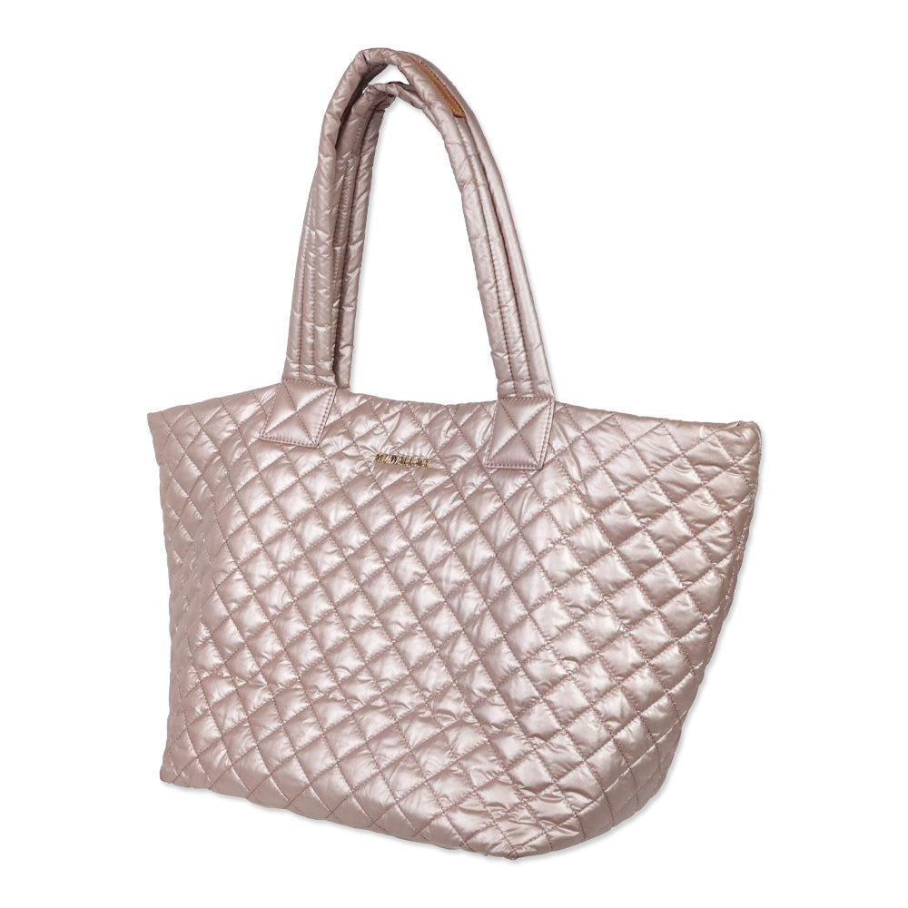 MZ Wallace Metallic Pale Rose Gold Quilted Nylon Large Tote