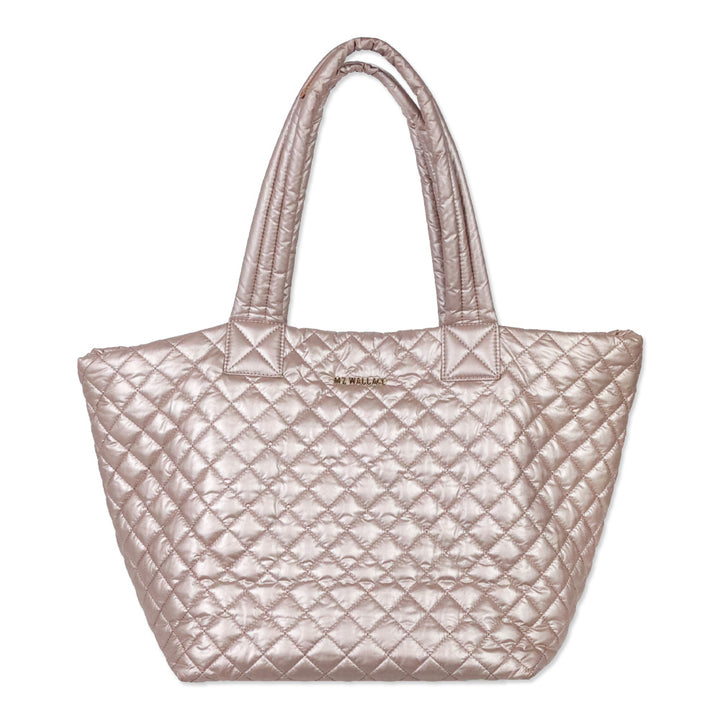 MZ Wallace Metallic Pale Rose Gold Quilted Nylon Large Tote