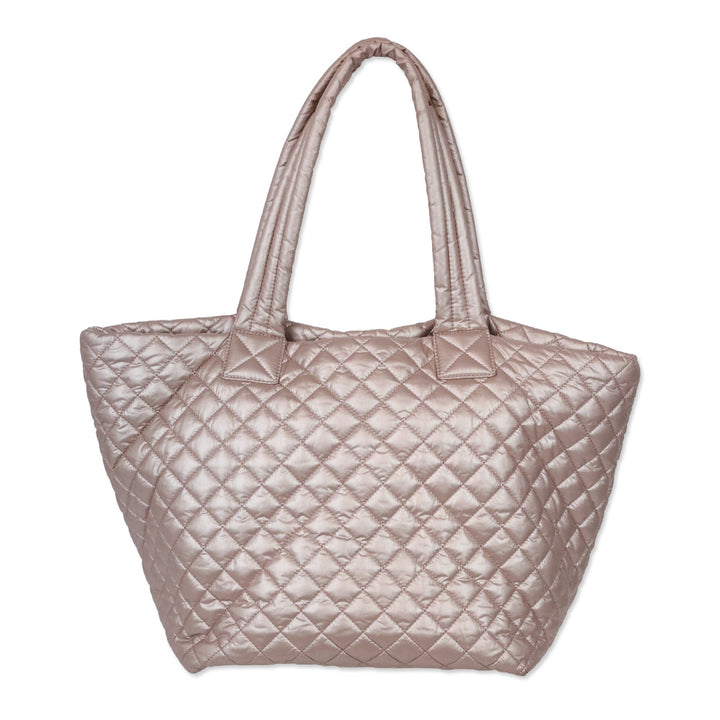 MZ Wallace Metallic Pale Rose Gold Quilted Nylon Large Tote