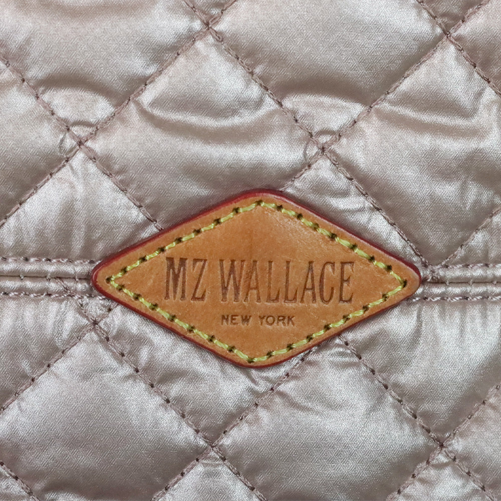 MZ Wallace Metallic Pale Rose Gold Quilted Nylon Large Tote