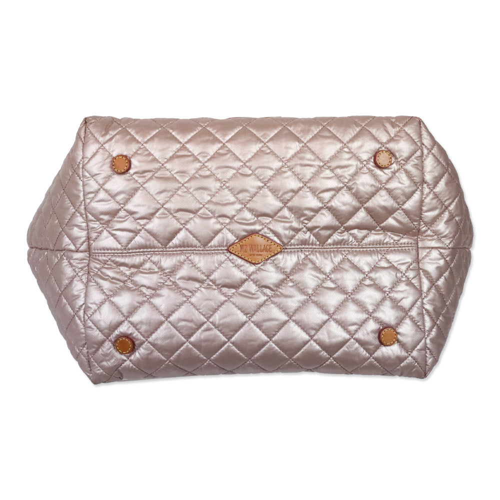 MZ Wallace Metallic Pale Rose Gold Quilted Nylon Large Tote