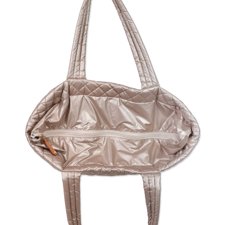 MZ Wallace Metallic Pale Rose Gold Quilted Nylon Large Tote