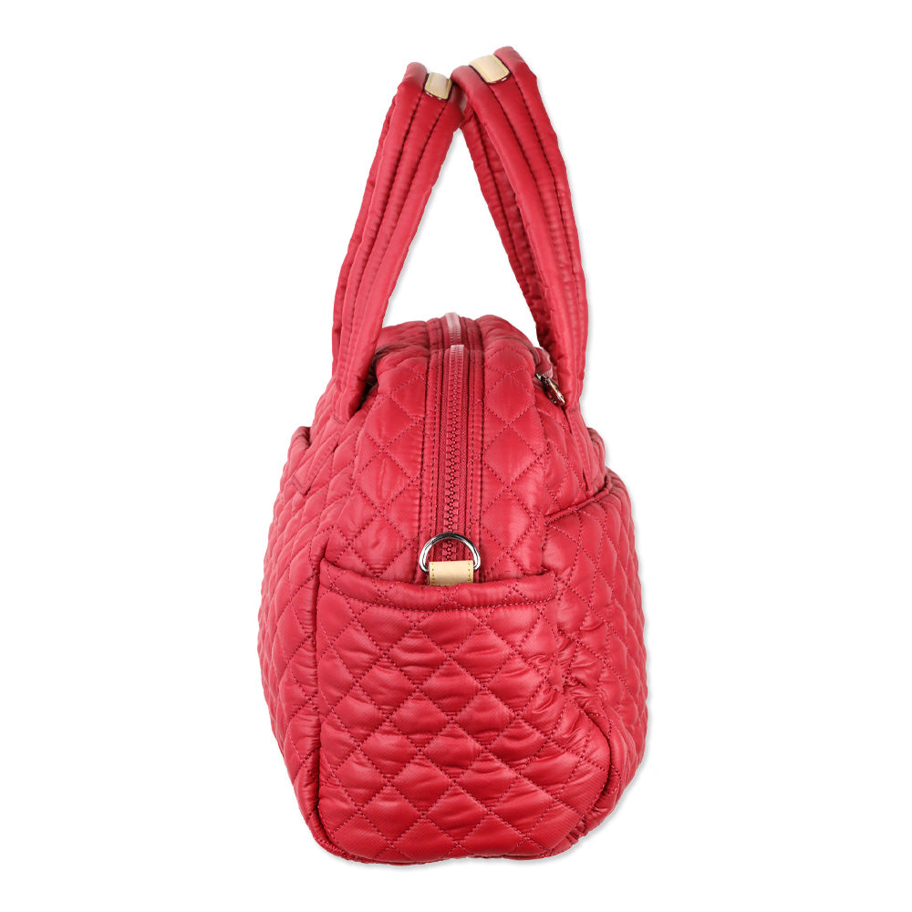 MZ Wallace Quilted Red Apple Nylon Jimmy Deluxe Travel Bag