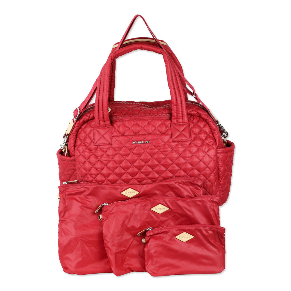 MZ Wallace Quilted Red Apple Nylon Jimmy Deluxe Travel Bag