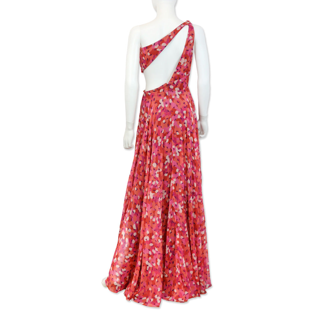 Mac Duggal Ieena Printed One-Shoulder Cutout Hi-Low Gown